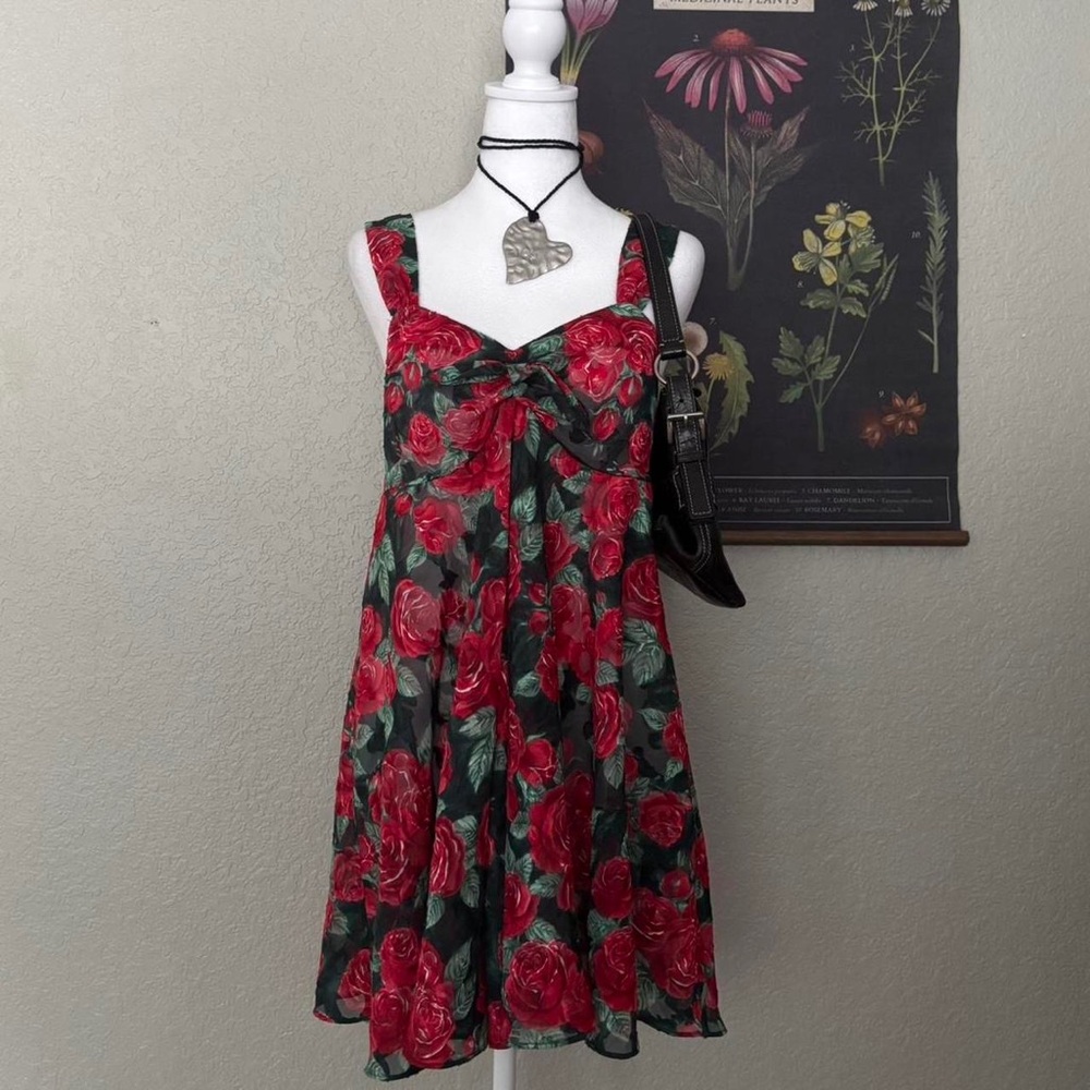 Victoria's Secret Red and Green Floral Fabric Dress